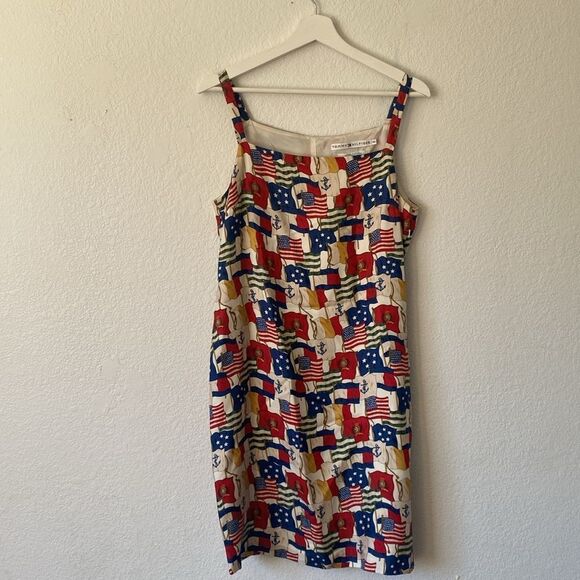 Vintage Y2K Tommy Hilfiger 100 % Silk Americana Military Dress - Picture 2 of 8